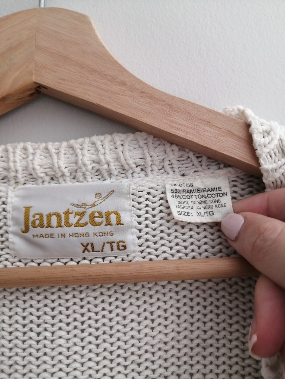 Vintage 90s Jantzen Rose Floral Knit Button Cardigan Cream Colourblock XL - Picture 10 of 17